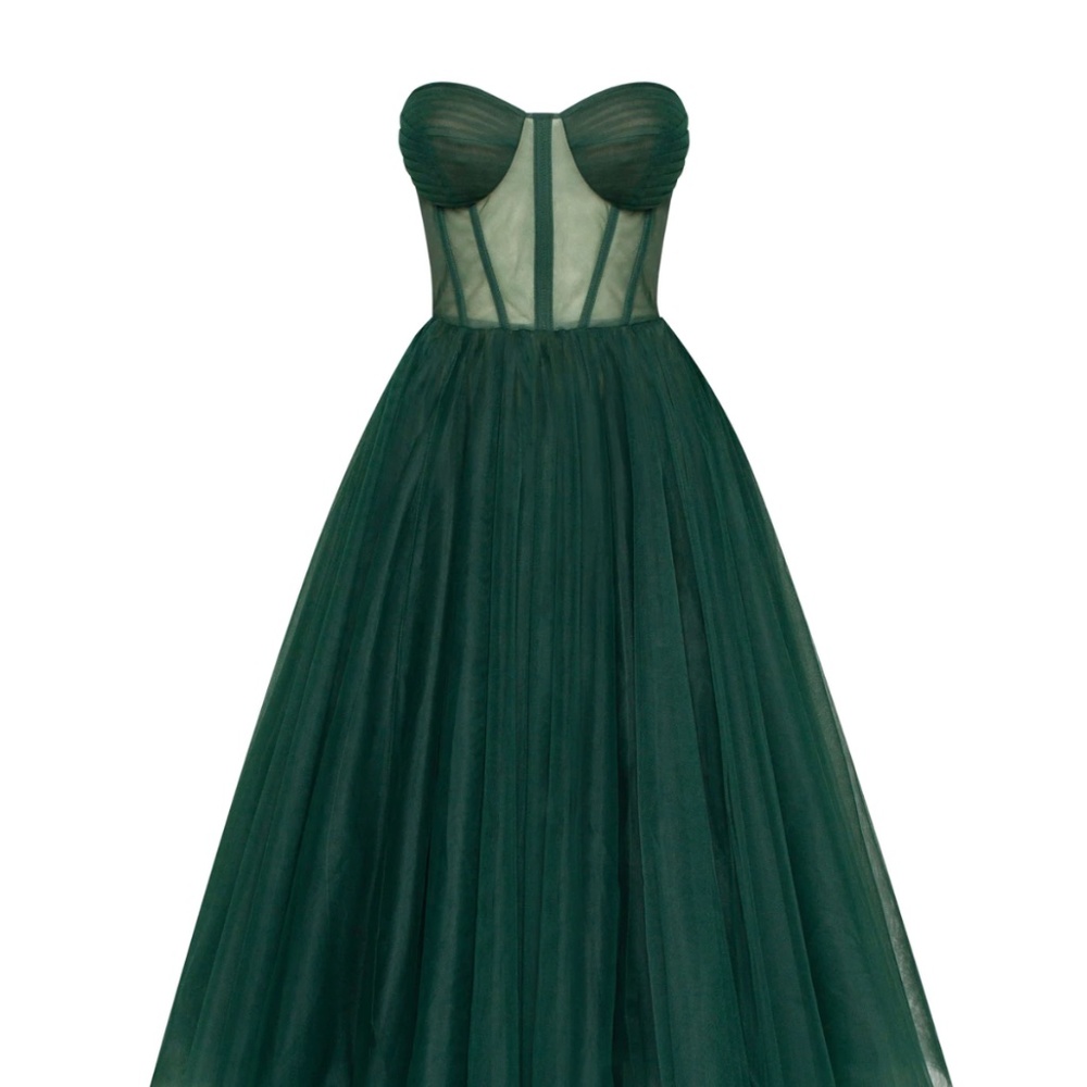 ISO Milla Strapless Tulle Dress Emerald Green